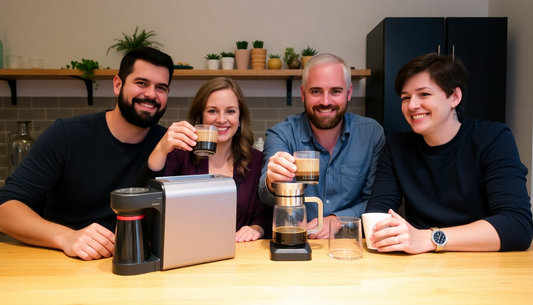Happy customers enjoying specialty coffee at home