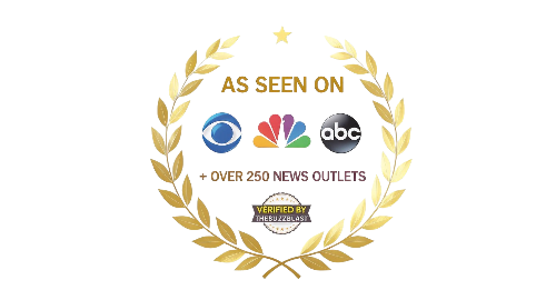 Verified by The Buzz Blast logo with CBS NBC ABC logos and over 250 news outlets featuring Ufukoffee Holiday Candy Cane flavor