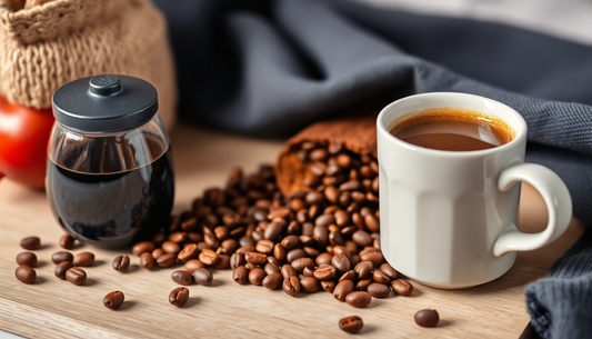 A cozy coffee setup with freshly roasted coffee beans