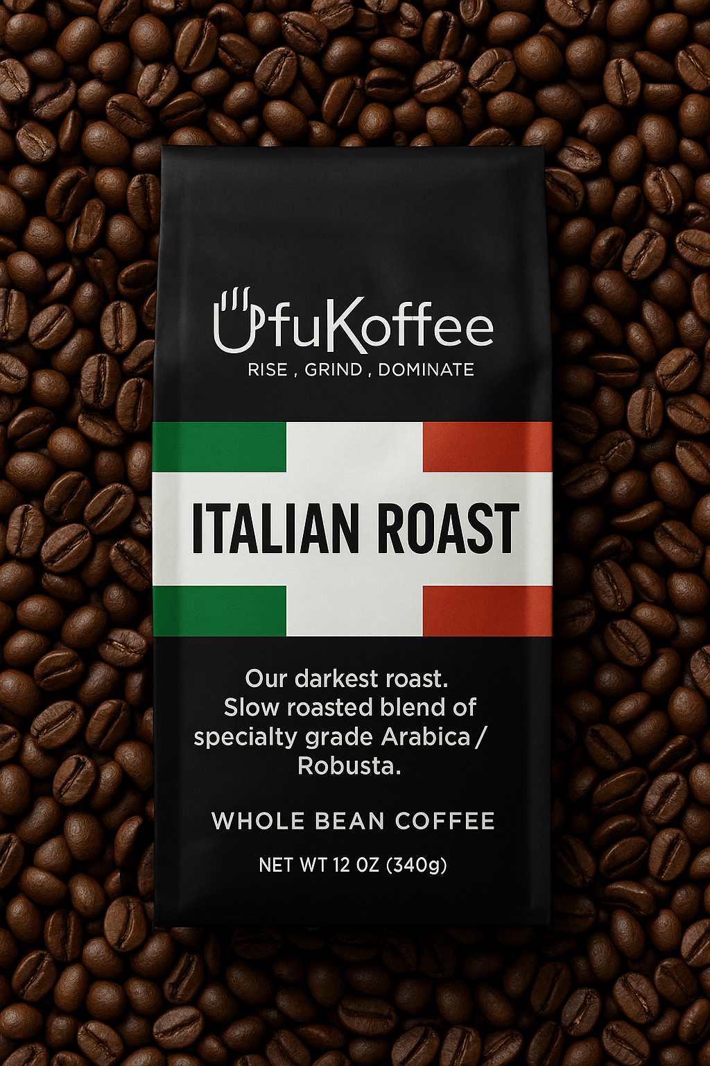 Ufukoffee Italian Roast Specialty Whole Bean Coffee 12 oz slow roasted dark blend