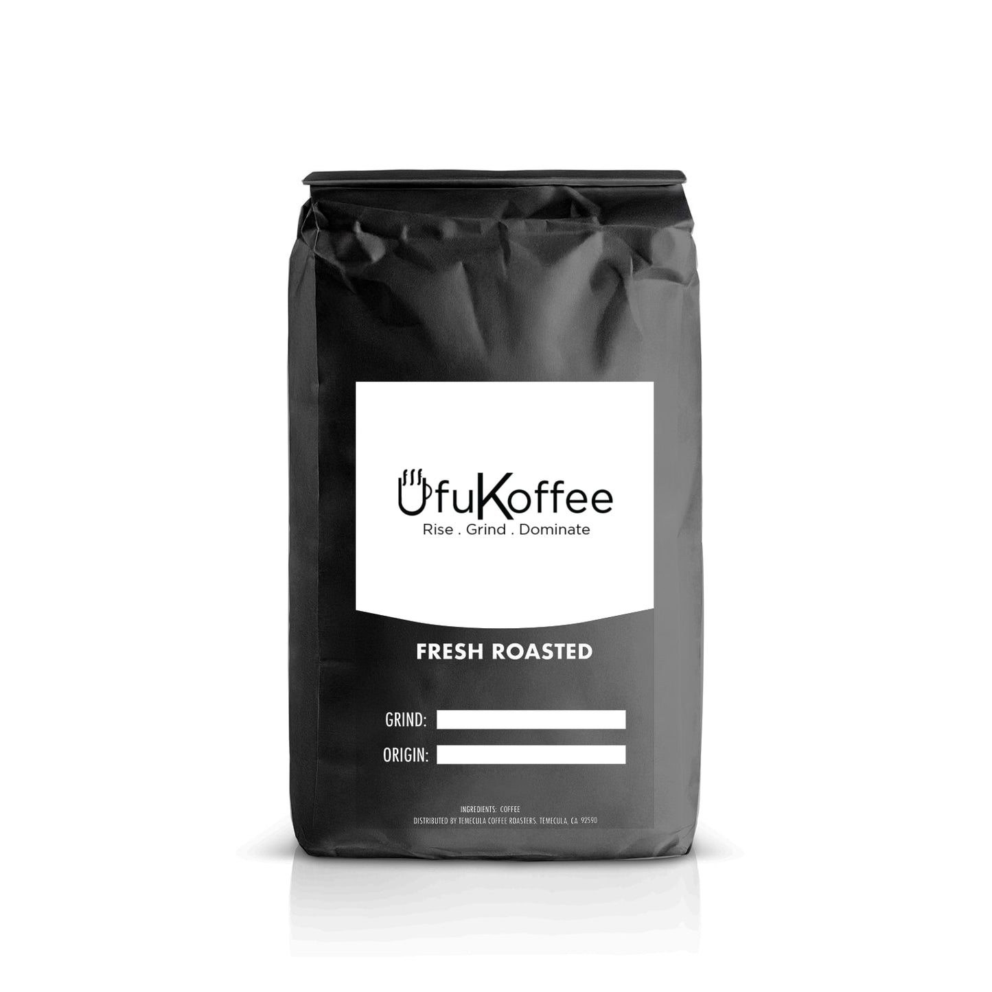 UfuKoffee fresh roasted sweet light roast coffee in black packaging with white label