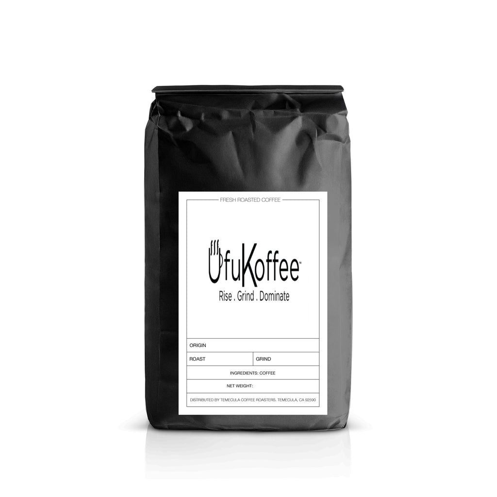 UfuKoffee black bag of premium instant coffee online with fresh roasted coffee label