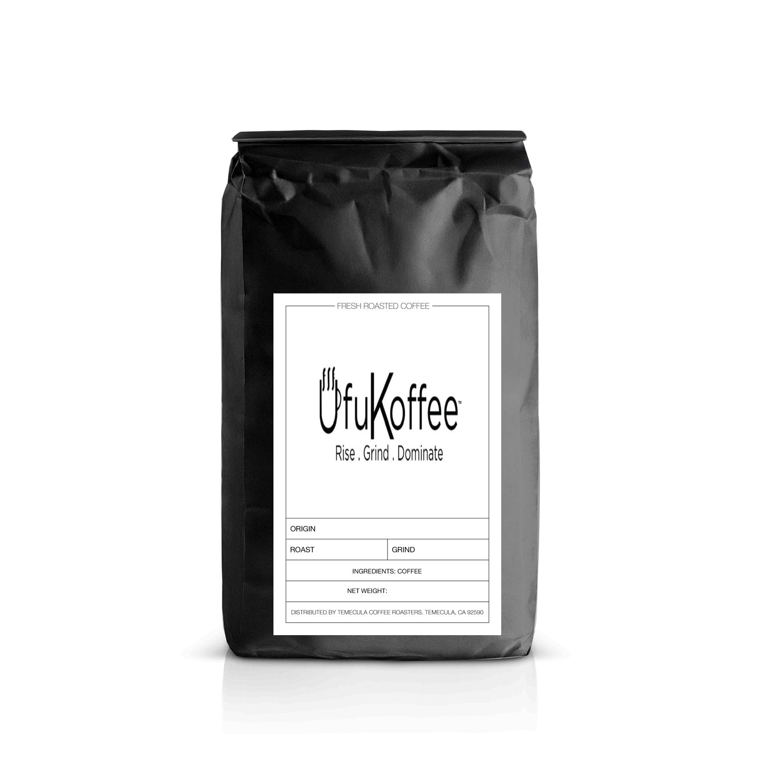 UfuKoffee black bag of premium instant coffee online with fresh roasted coffee label
