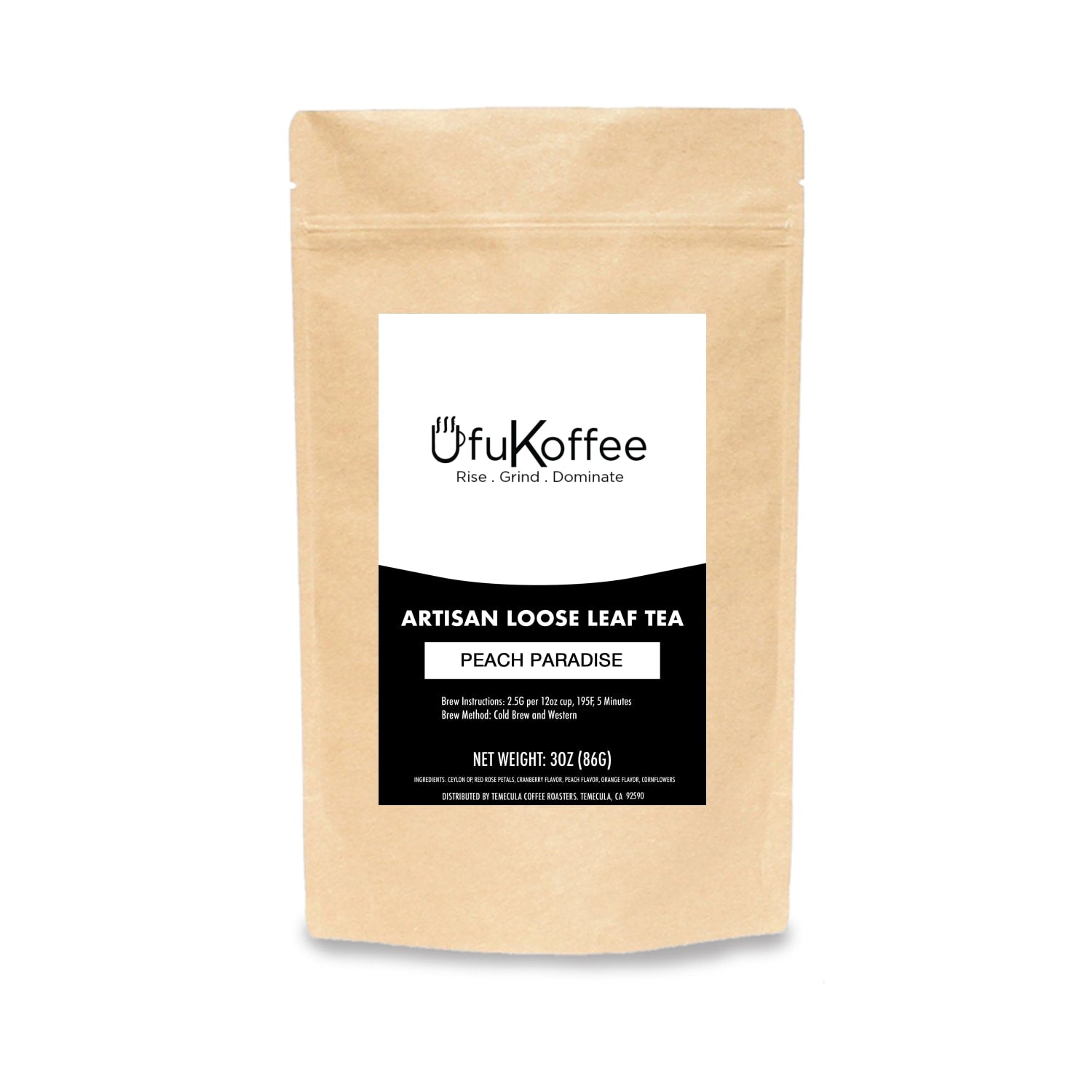 UfuKoffee Artisan Loose Leaf Peach Paradise Tea pouch to buy peach coffee online