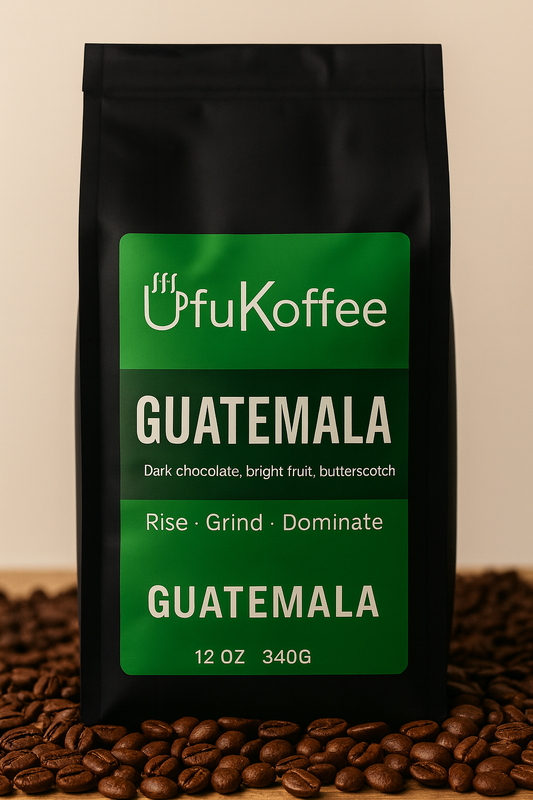 Buy Rich Guatemala Medium Roast Coffee in 12 oz black bag by UfuKoffee with dark chocolate and butterscotch notes