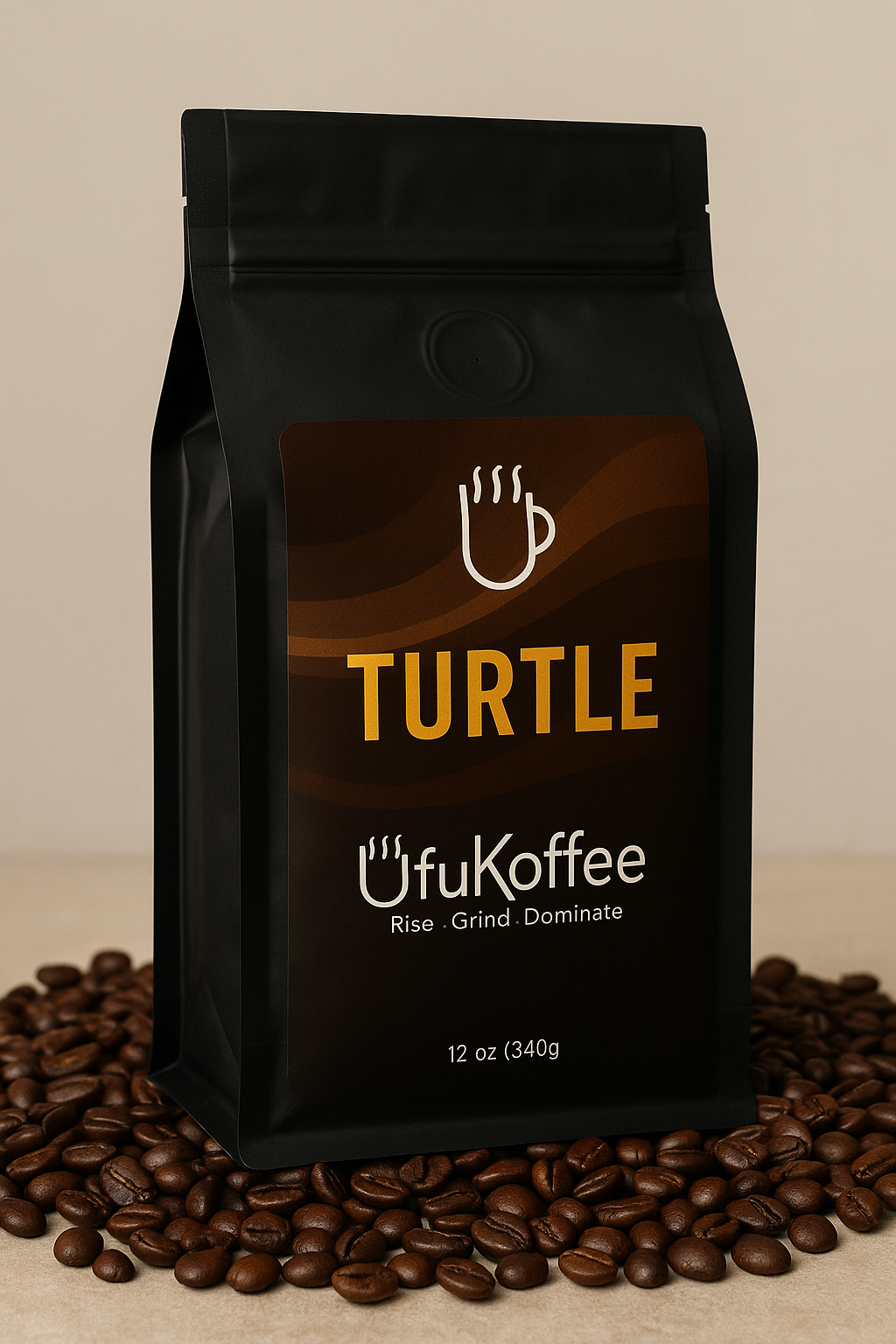 UfuKoffee Turtle 12 oz bag of chocolate caramel hazelnut coffee with roasted coffee beans